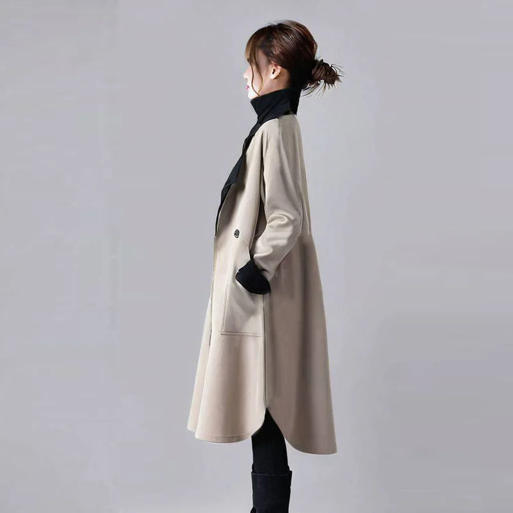 Spring and Autumn New Lapel Color Trench Coat Coat Women's Fashion Temperament Double Pocket Apricot Top