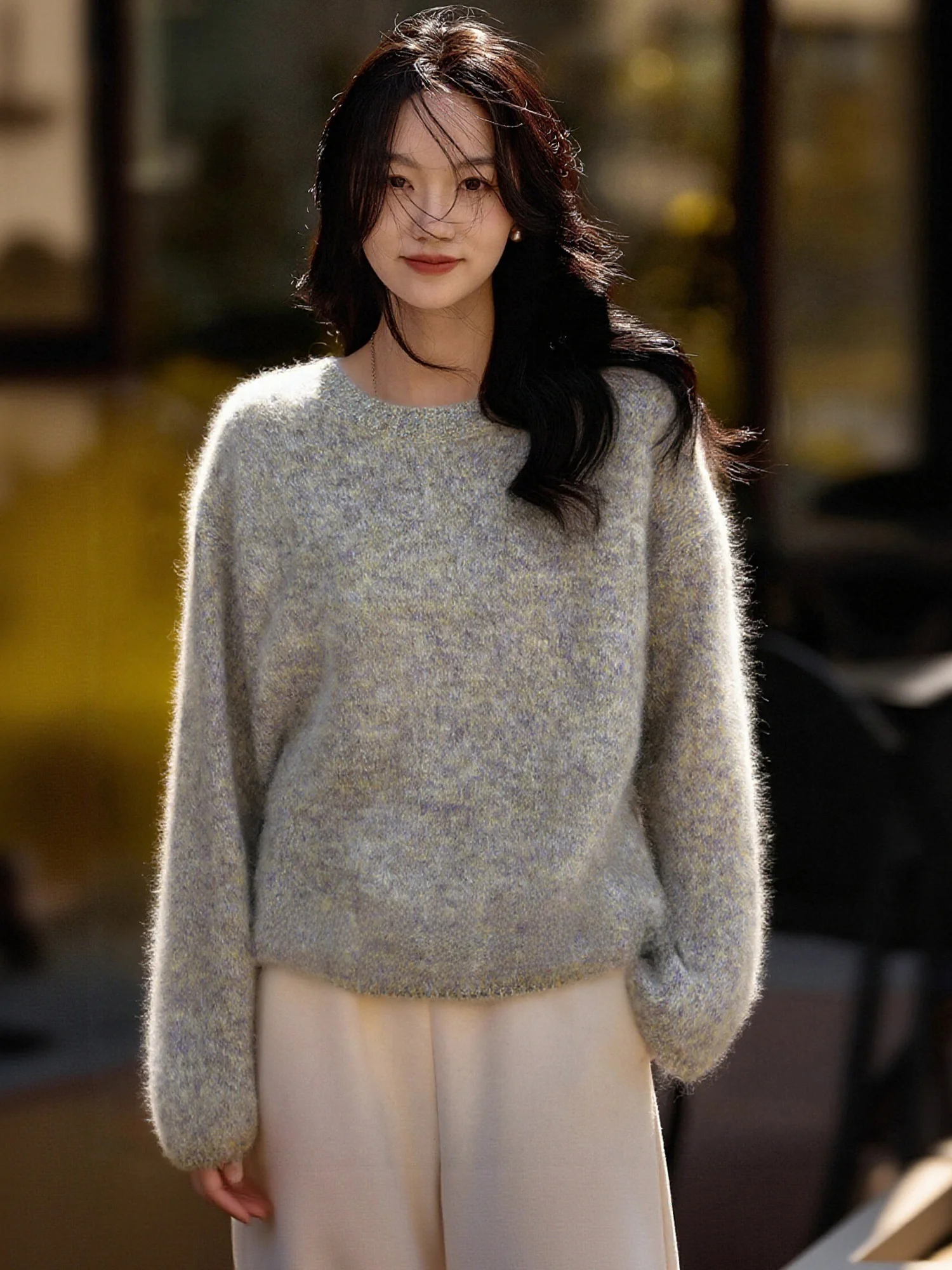 

Вязаный свитер Chivirin из 100% чистой шерсти, весна-осень, новинка, женский свободный пуловер с круглым вырезом, модный шерстяной топ