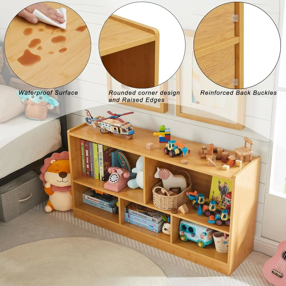 Toy Organizers and Storage, 5-Section Kids Bookshelf for Organizing Books Toys, School Classroom Wooden Storage Cabinet for Chil