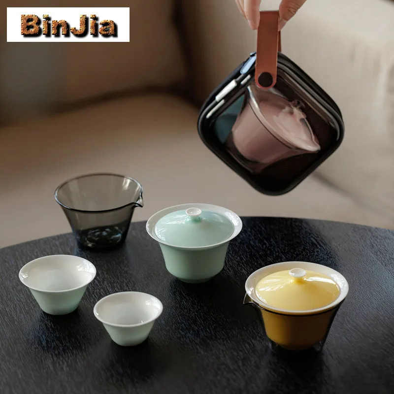 

Дорожный чайный сервиз с монохромной глазурью, ретро 1, чаша, 2 чашки, бытовой органайзер для заваривания чая, портативная сумка для кемпинга, аксессуары