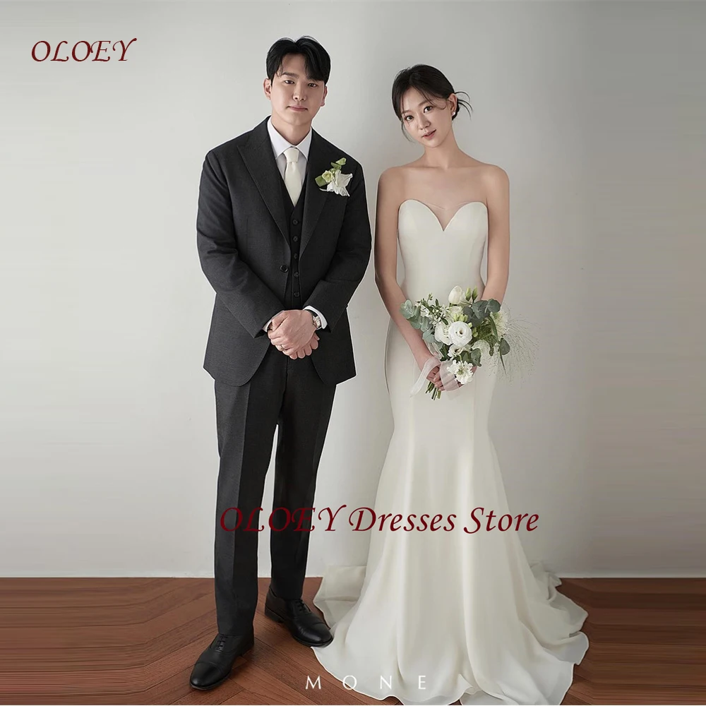 

OLOEY Elegant Wedding Receiption Dresses Korea Photo shoot Sweetheart Elastic Satin Simple Bridal Gowns Corset Back Customized