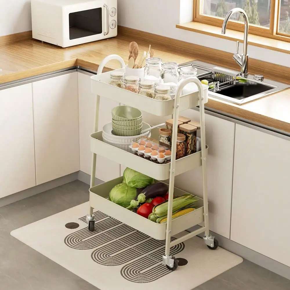 

3-Tier Small Rolling Metal Storage Organizer Mobile Utility Cart Kitchen Cart