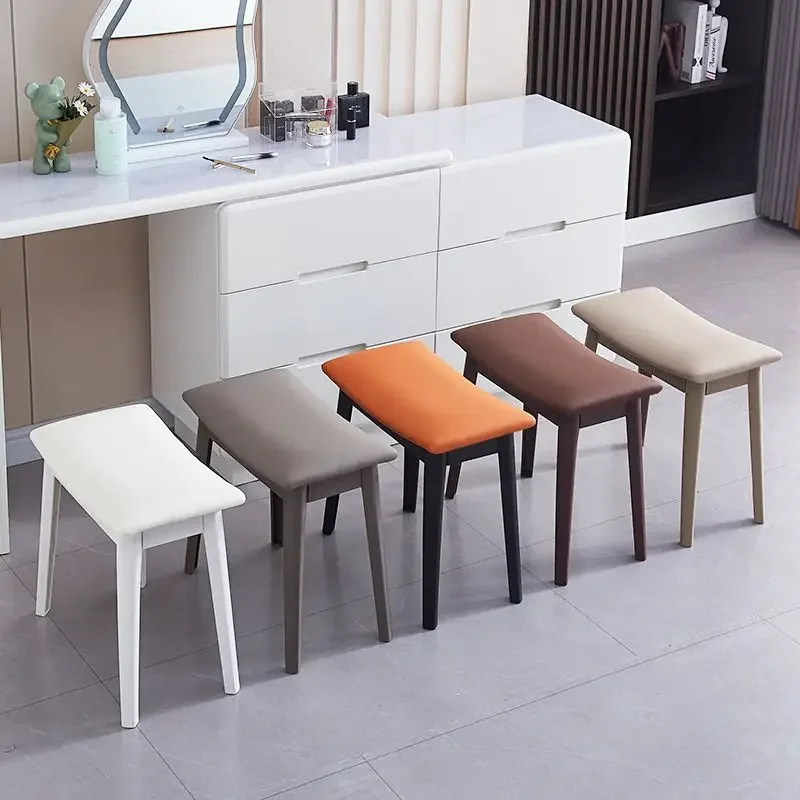 Luxury Leather Upholstered Bedroom Makeup Stool High-Strength Plastic Legs Compact Low Stool for Girls' Dresser