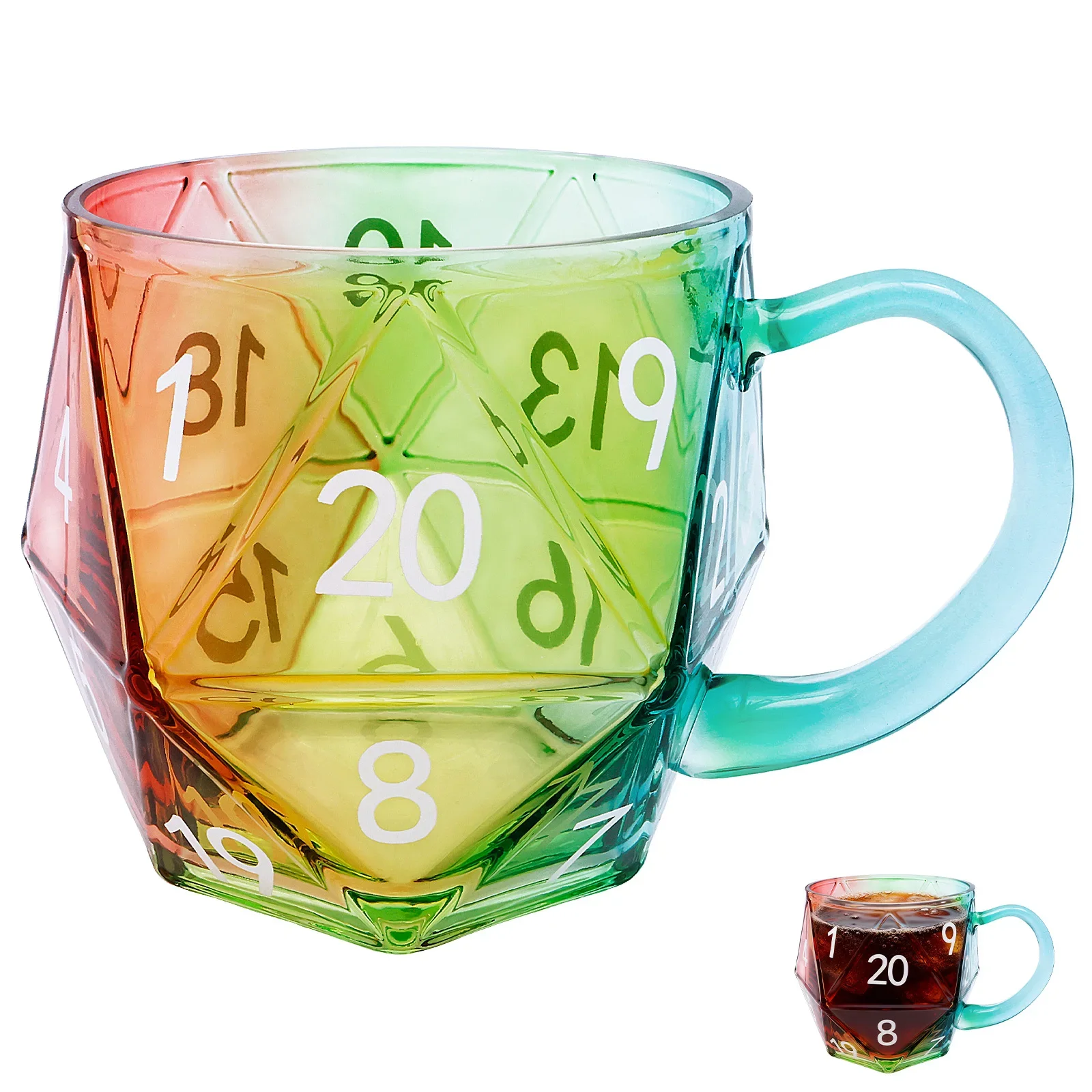 350 ML/11.8 Oz Colorful Dice Mug Polyhedral Dice Coffee Cup Creative Game Mug with Handle Glass Cups for Game Hall Office Home