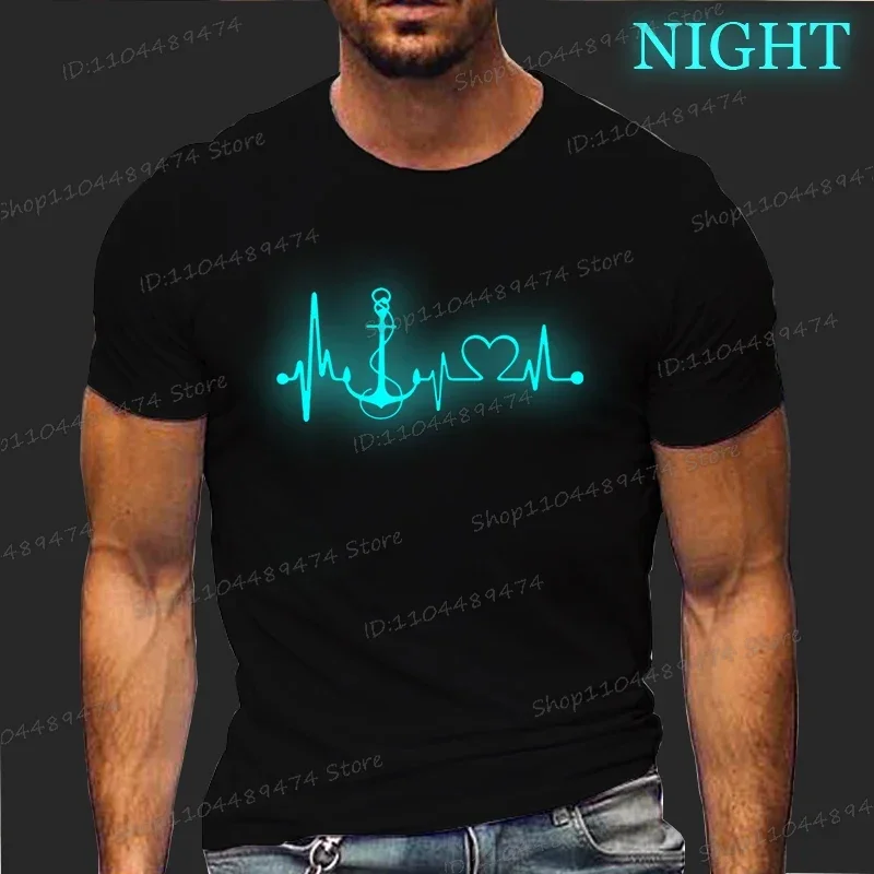 

Heartbeat Graphic T Shirts for Men Clothing Luminous Unisex T-shirts Short Sleeve O-neck Camisetas Glowing Shirts for Male Tops