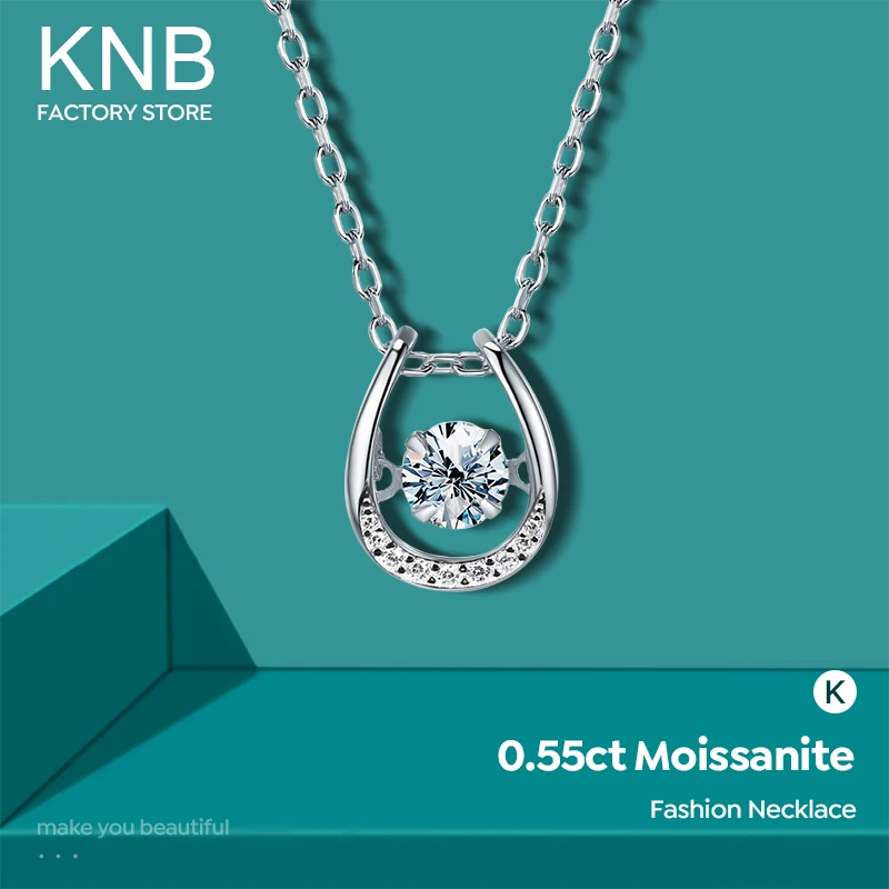 KNB Moissanite Diamond Horseshoe Pendant for Women Gift 925 Sterling Silver Chain Necklace Party Choker Fine Jewelry Accessories