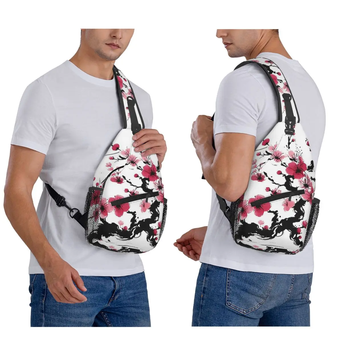 Sakura Tree Cherry Blossom Floral Flower Chest Bag Men Sling Crossbody Backpack Chest Bag Traveling Hiking Daypack Shoulder Bag