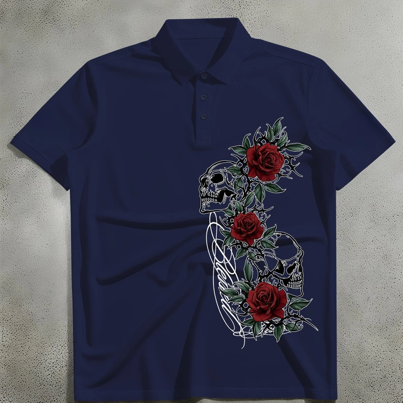 Men's Summer Retro American-style Trendy Men's Short-sleeved Polo Shirt with Red Roses Print Dark Street Style Outfit