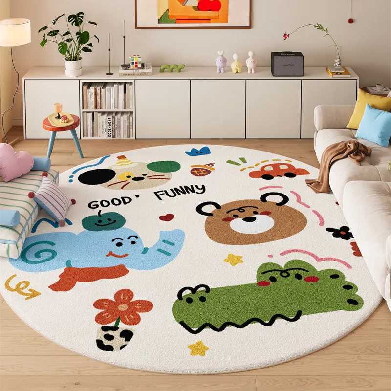 

Круглый ковер с животным принтом для спальни, толстый плюшевый ковер для гостиной, пушистый мягкий детский напольный коврик, моющийся домашний коврик