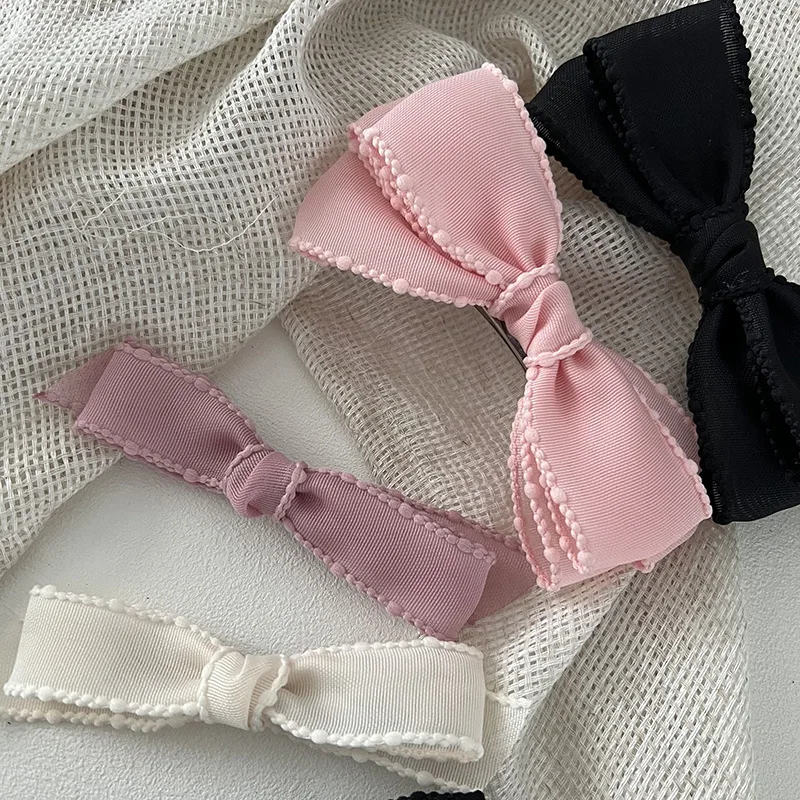 Korean version of the soft texture cream beige classic black cute texture bow duckbill clip spring clip hairpin hair accessories