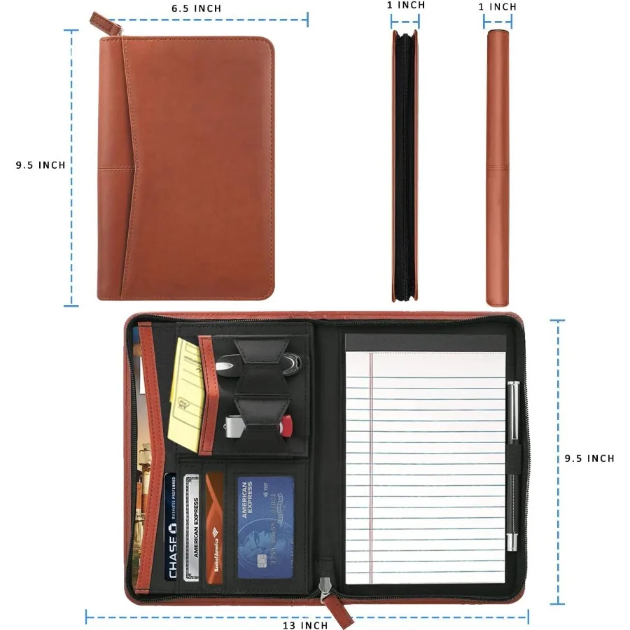 منظم محفظة صغيرة مقاس A5 محفظة أعمال بسحاب جونيور بادفوليو مجلد مجلد للنساء والرجال 5 × 8 لوحة كتابة Ilud