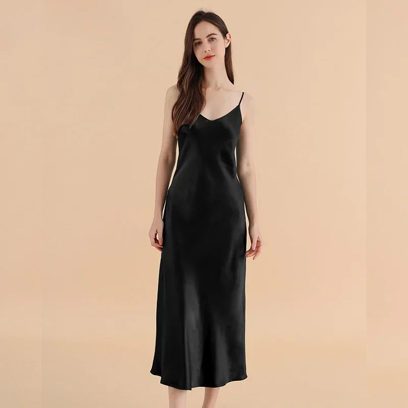 

25 Momme Super Heavyweight Long Silk Nightgown 100% Mulberry Silk Sexy Slip Dress Luxury Full-Length Women's Chemise Sleepwear