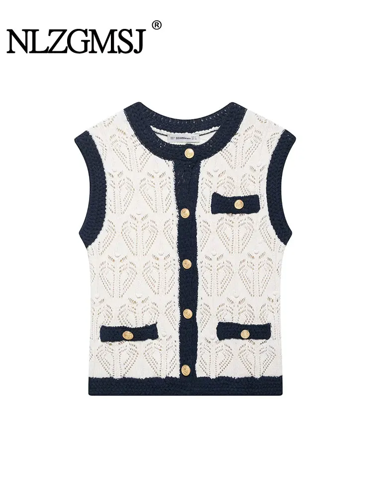 

2025 летние женские модные вязаные топы с круглым вырезом без рукавов, однобортные женские повседневные шикарные жилеты
