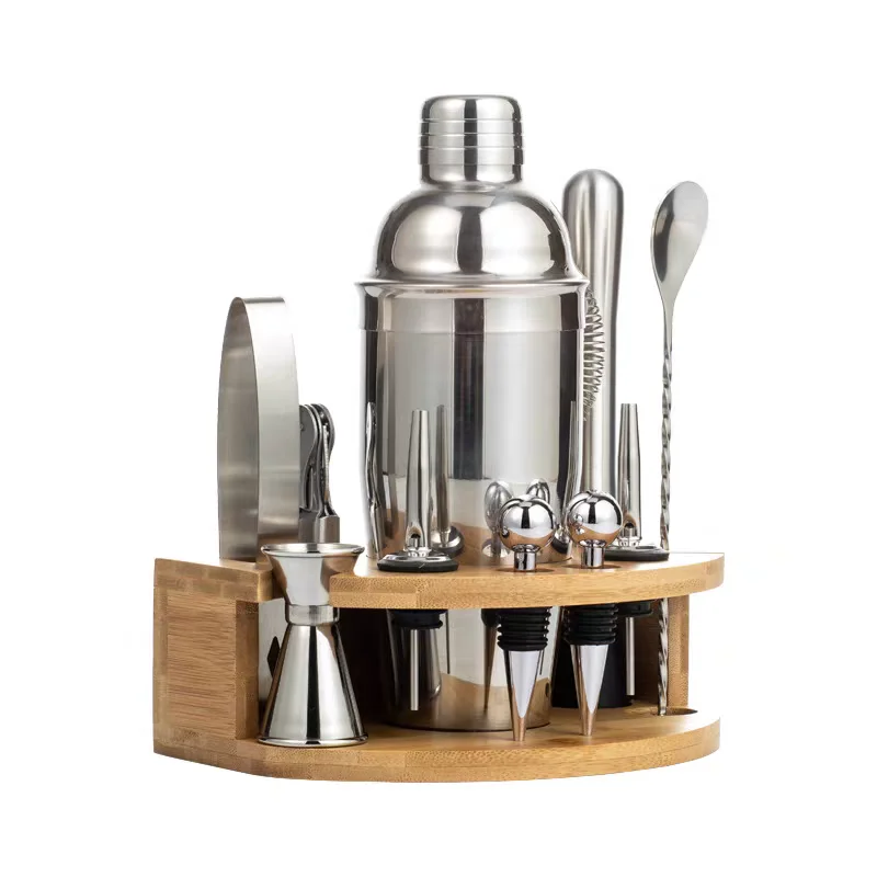 

12pcs/set 750ml Stainless Steel Cocktail Shaker Mixer Drink Bartender Barware Kit With Wooden Rack Bars Set Cocktail Set