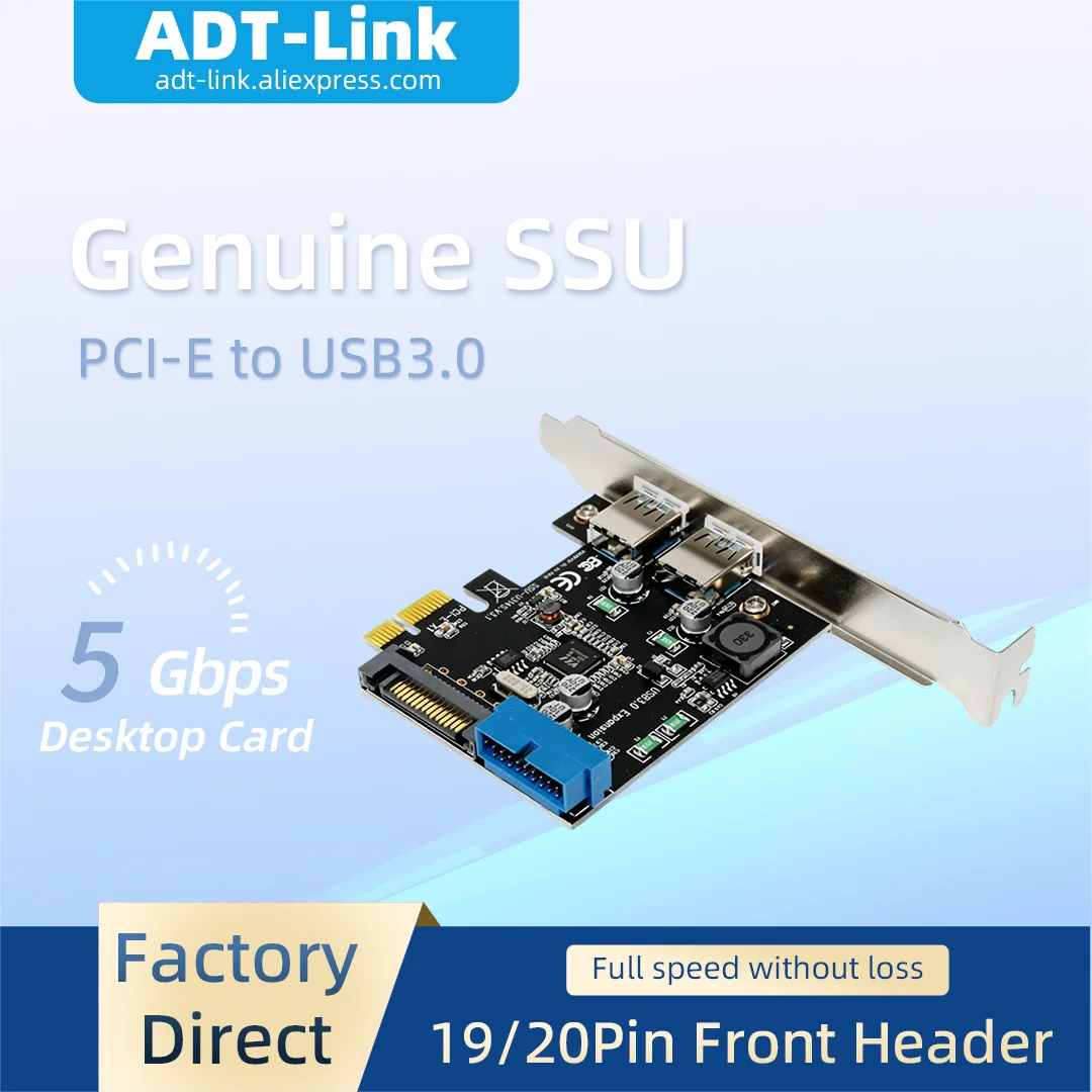 PCI-E to USB3.0 Expansion Card PCIE X1 Adapter 5Gbps Desktop PC Converter with Internal 19/20PIN Front Panel USB Header