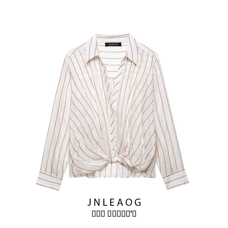 

Модная полосатая рубашка JNLEAOG: Новинка весенней коллекции, женская одежда, дышащая полиэстеровая рубашка с длинным рукавом на пуговицах, повседневная.