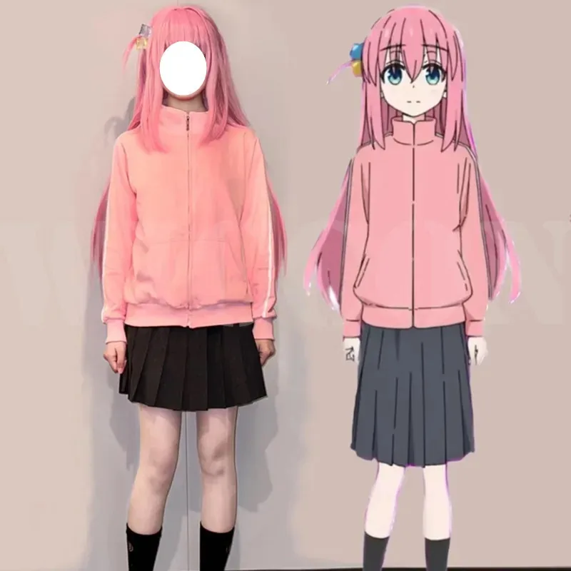 جديد 2025 Bocchi The Rock Gotou Hitori أزياء تنكرية JK موحدة سترة وردية تنورة شعر مستعار بدلة نسائية للحفلات ❤ ❤ د