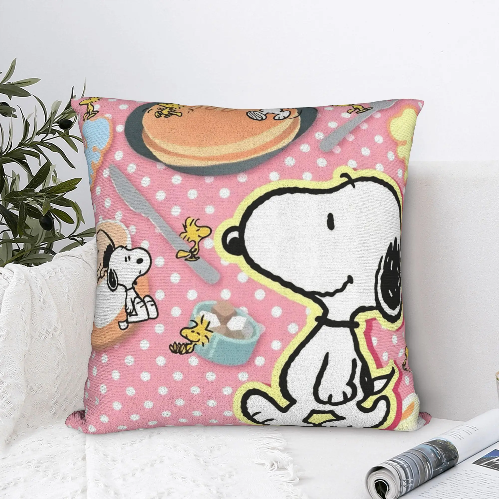 Cartoon Cute S-Snoopys Square Pillow Covers Home Desserts Tea Cushion Case Cute Home Decoration Throw Pillow Case 45*45