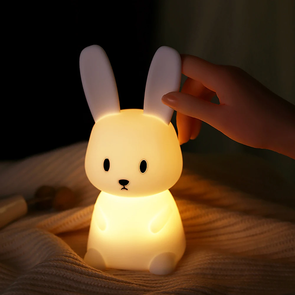 Veilleuse LED aste en silicone pour enfants, lampe d'ambiance multicolore, dessin animé lapin, décoration de la maison, cadeau de vacances