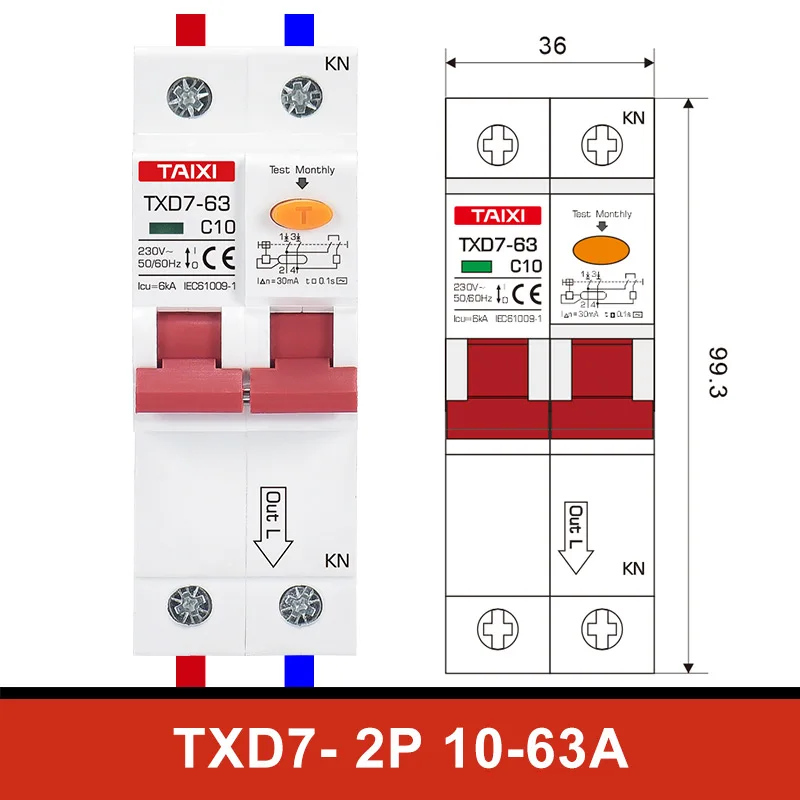 Mini RCBO Circuit Breakers ELCB For Low Voltage 63A With 30mA 100mA 300mA Leakage 6KA Circuit