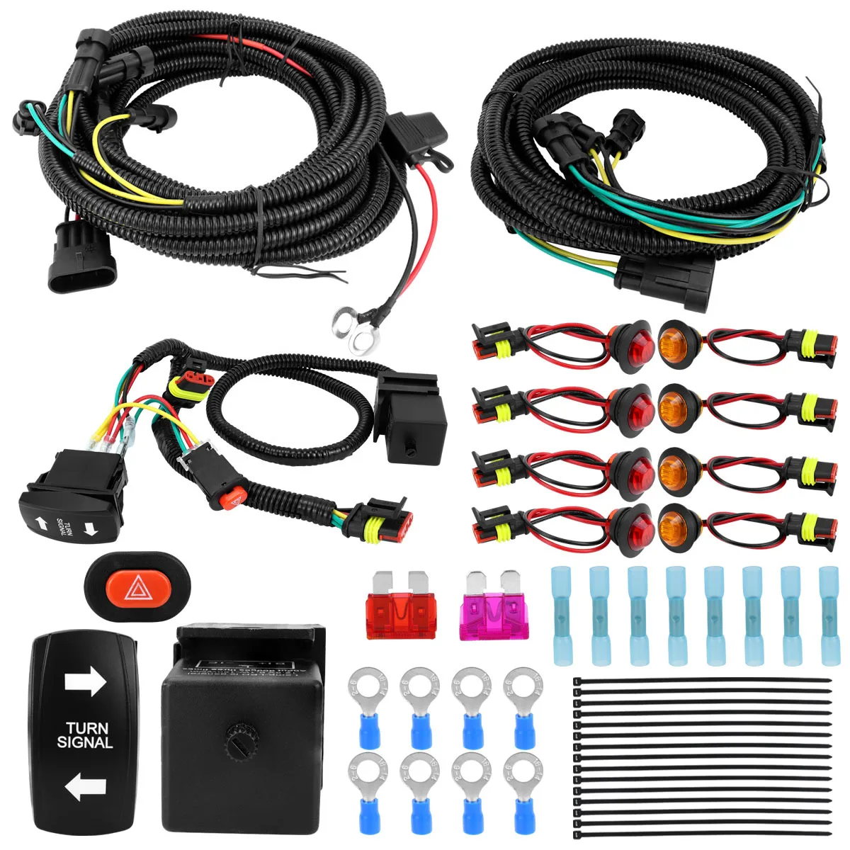 ATV turn signal light harness kit UTV with turn switch 8 LED lights emergency switch flasher accessories