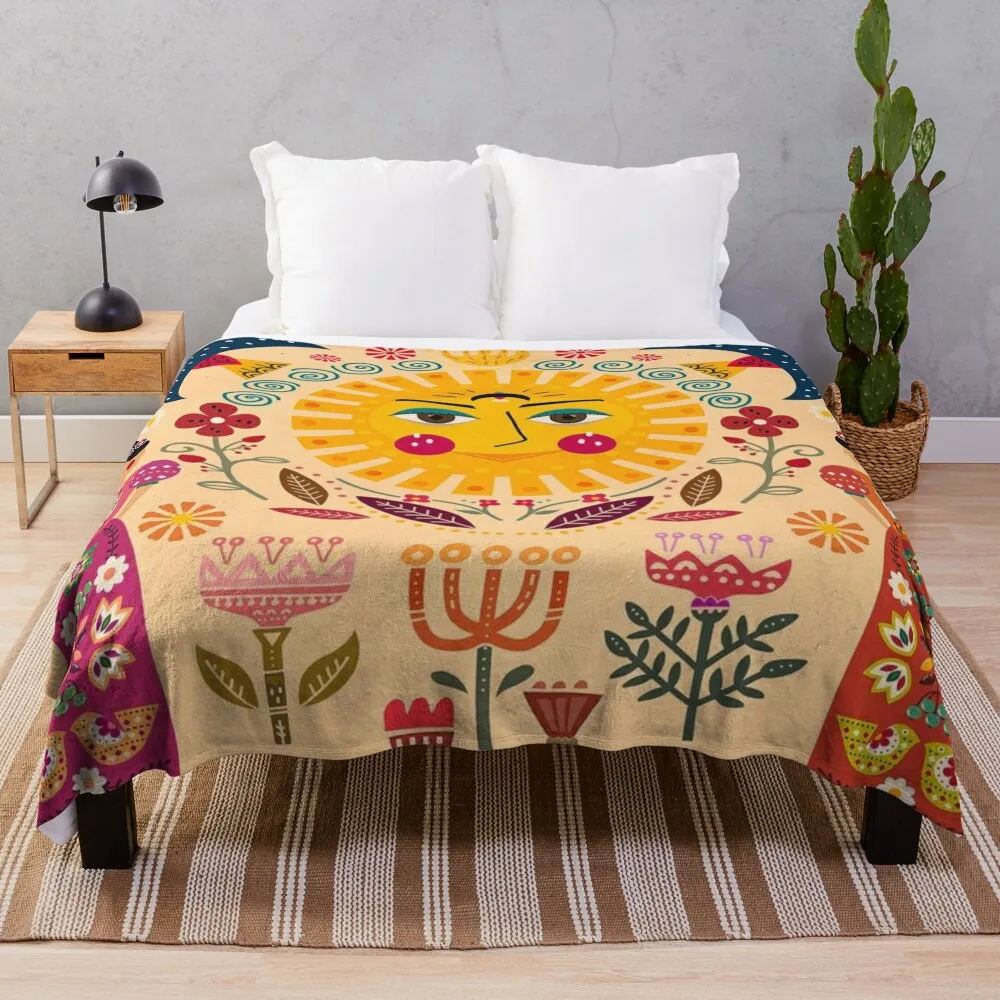 Folk Art Inspired By The Fabulous Frida Throw Blanket Decorative Sofas manga Blankets