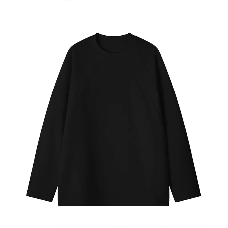 Autumn Long Sleeved T-shirt Men White Casual T Shirt Men Streetwear Korean Loose Black Round Neck Tshirt Mens Top Large Size