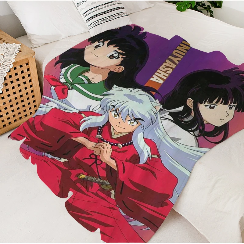 Custom Blanket Sofa D-Inuyasha Anime Warm Bed Fleece Camping Nap Fluffy Soft Blankets for Winter King Size Microfiber Bedding