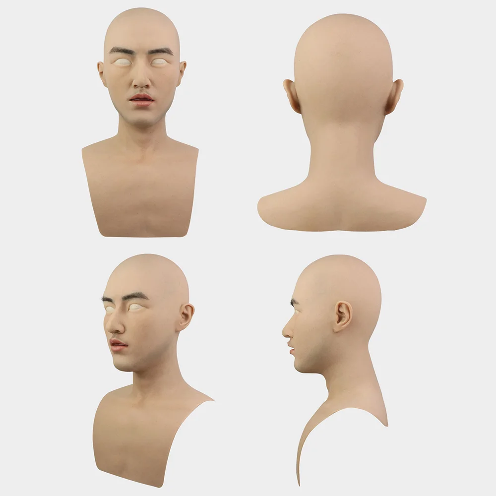 Silicone Full Head Mask Bareheaded Man Artificial Perfect Cosplay Gear for Cosplayer Halloween Masque Party Costume Actor