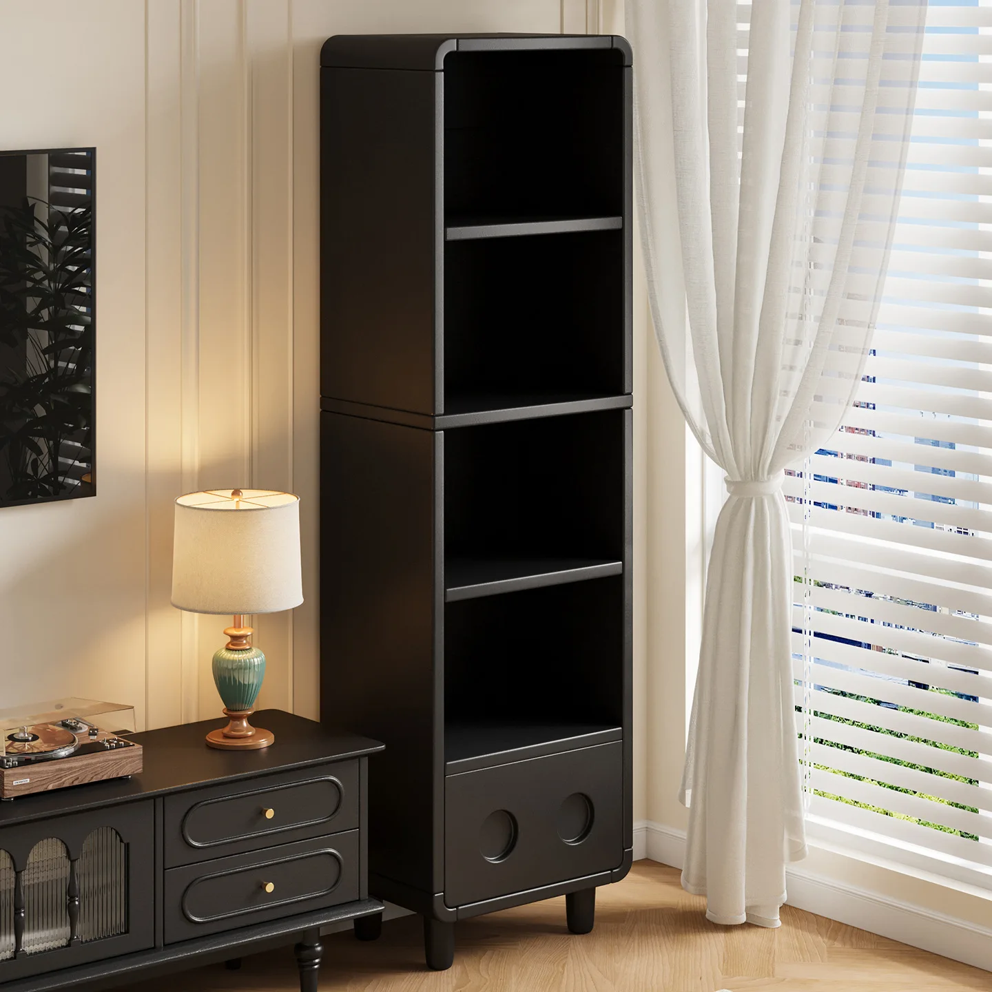 Bookshelf for living room and bedroom, floor-standing storage rack, wall-mounted integrated storage cabinet, multi-layer storage