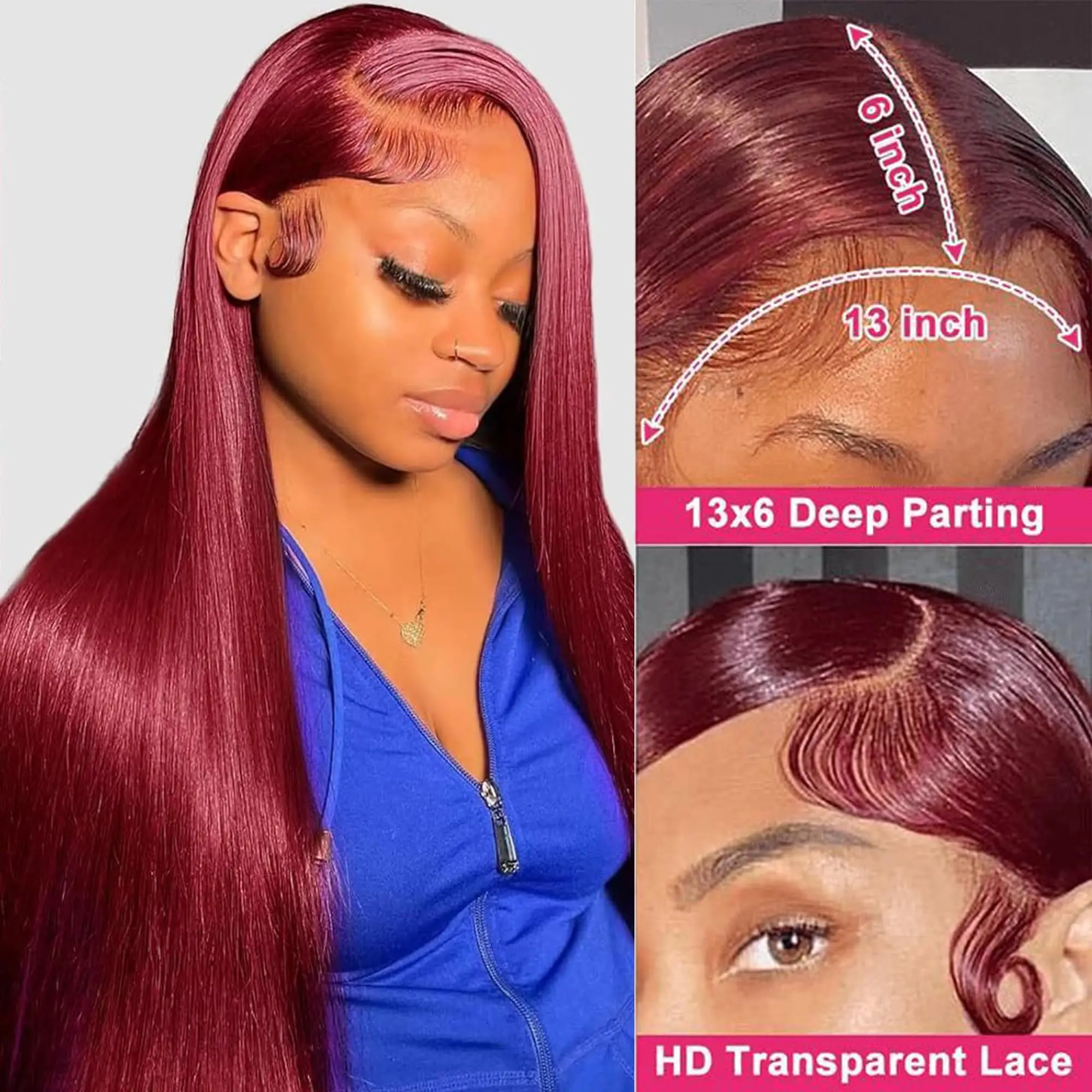 250 الكثافة 99J مستقيم بورجوندي 13x6 Hd الدانتيل أمامي خصلات الشعر المستعار الإنسان البرازيلي الملونة 30 بوصة الأحمر الدانتيل الجبهة الباروكات شعر الإنسان