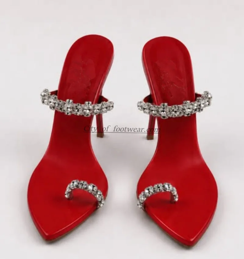 Crystal diamond black/white/red/green leather sandals for women sexy chic high heels luxury designer party slippers