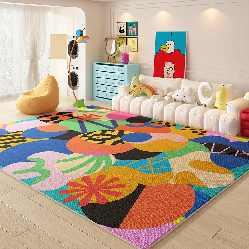 VIKAMA Small Fresh Loop Pile Carpet Living Room Dopamine Sofa Tea Table Dirty Resistant Household Carpet Home Decoration