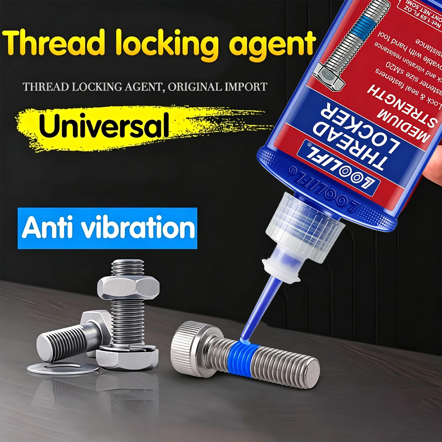 Medium Strength 50ml ThreadLocker Screw Sealant Removable Anti-loosening Oil Resistant Thread Locking Glue for Bolt Nut Fastener