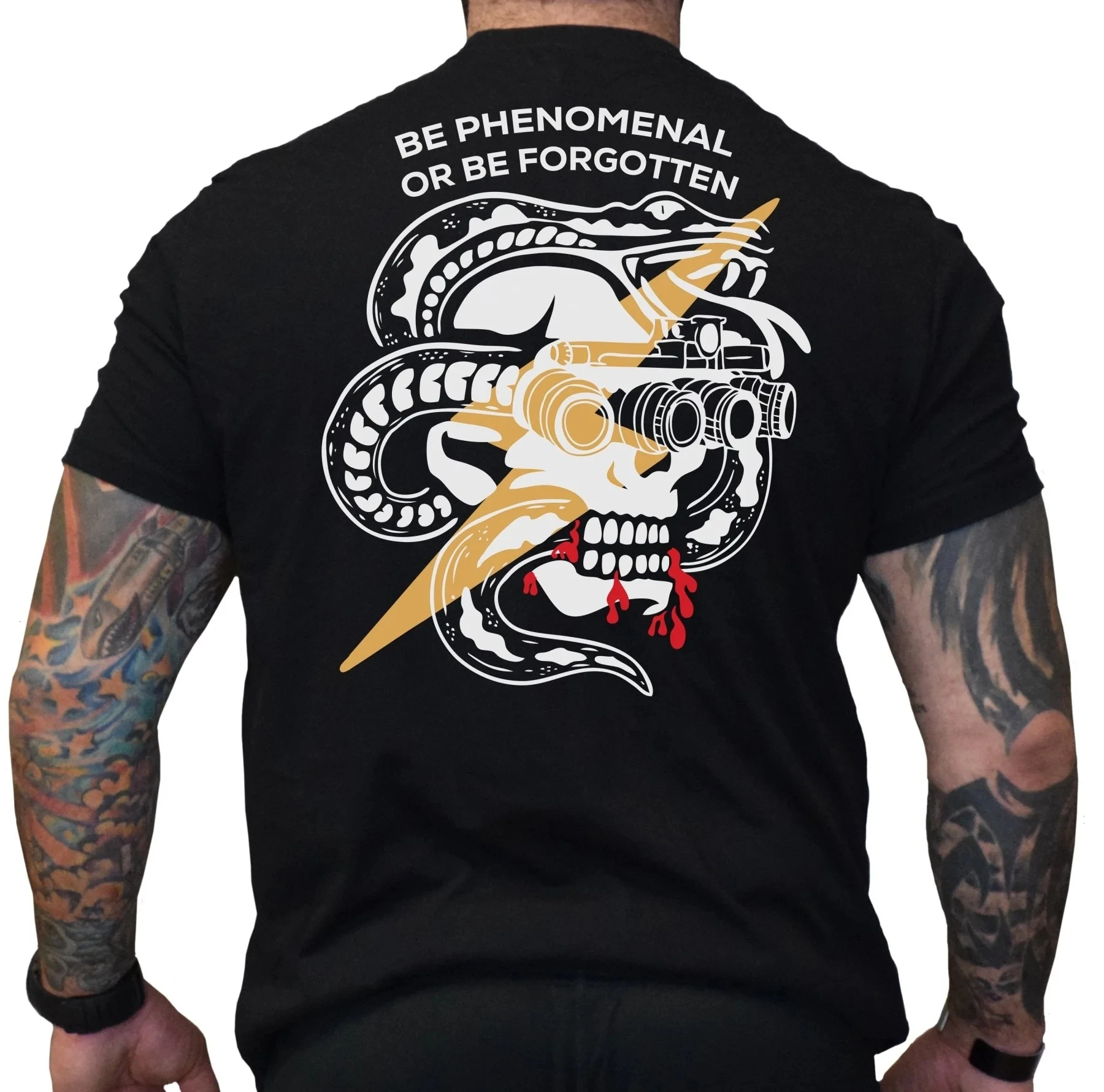 Be Phenomenal or Be Forgotten. Night-vision Goggles Skull Snake T-Shirt 100% Cotton O-Neck Short Sleeve Casual Mens T-shirt