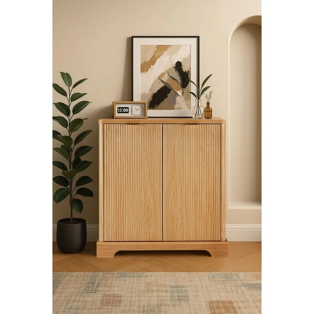 

Fluted Cabinet with Storage, Wood Accent Sideboard Buffet Cabinet with Doors & Shelves, Modern Bar Table Entryway Storage