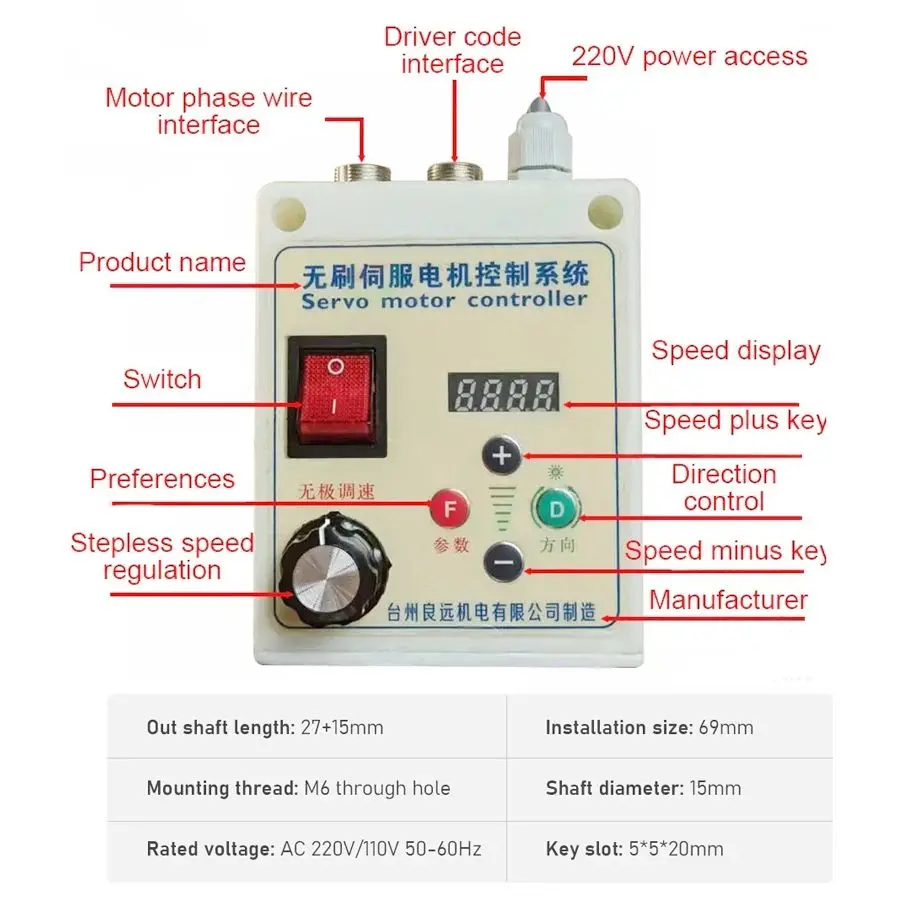 Kit de Control de servomotor sin escobillas LL550, lijadora de correa de 550W/750W/1100W/2200W, maquinaria de carpintería, torno, Motor de velocidad ajustable