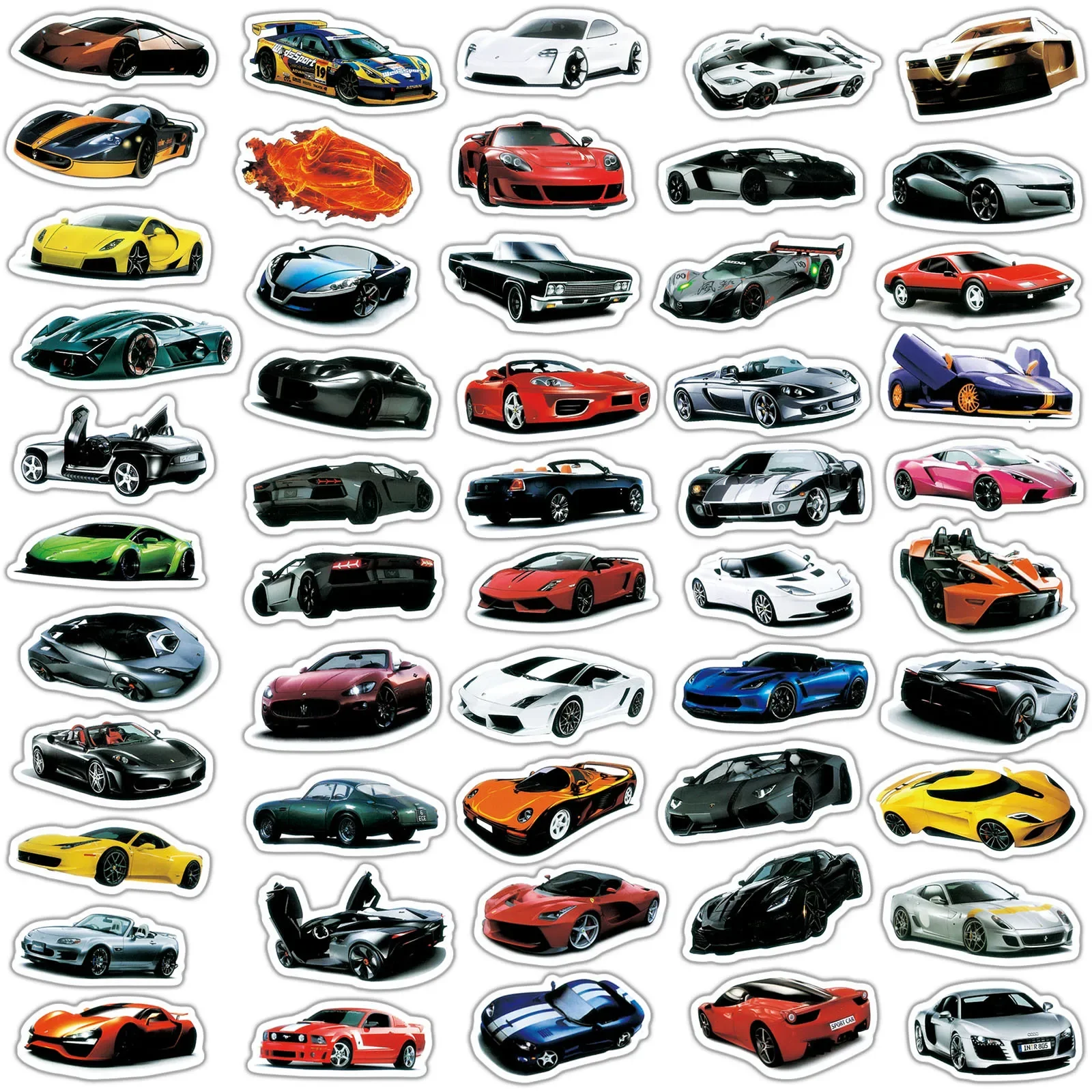 50pcs Modified Car Sports Car Graffiti Water Cup Mobile Phone Refrigerator Laptop Waterproof Suitcase Decoration Stickers