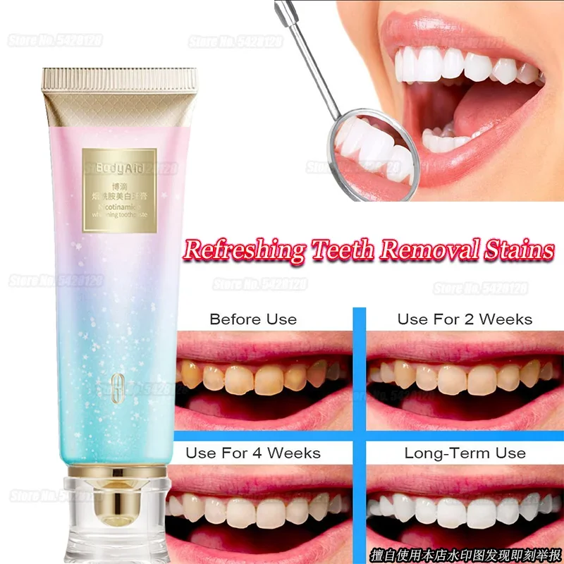 

Bodyaid Niacinamide Whitening Toothpaste Refreshing Clean Teeth Men and Women Suitable for Fresh Breath To Remove Tooth Stains