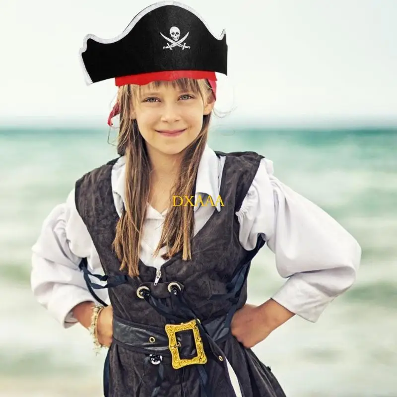 

DXAA 12Pcs Kid Halloween Skull Print Pirate Hat and Eyemask for Cosplay, Carnivals