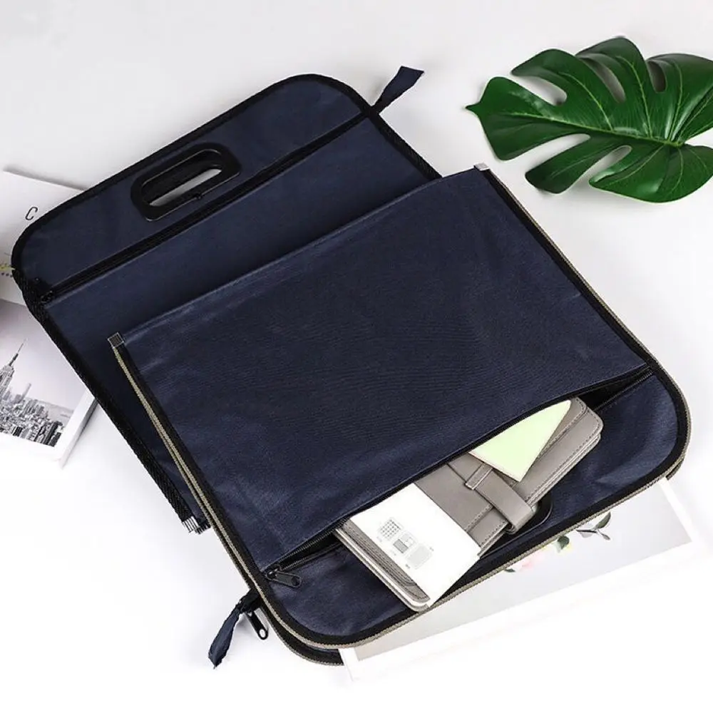 Hand Tote Briefcase Waterproof Office Supplies Storage Information Bag Handbag Canvas File Bag Document Bag Conference Bag
