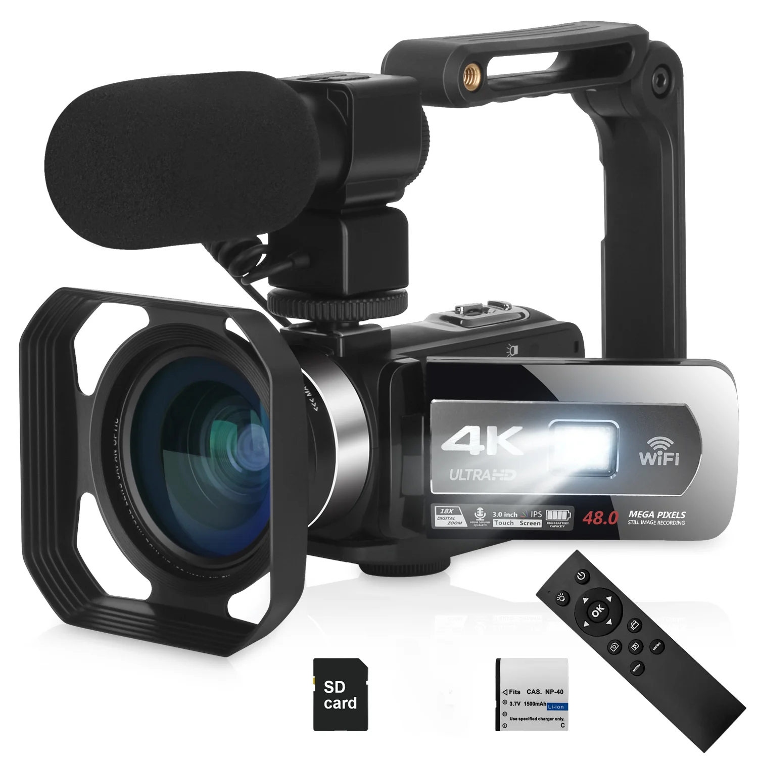 

4K Camcorder 3.0" Ultra HD Touch Screen 48MP YouTube Live Streaming Vlog Video Cameras 18X Digital Zoom WiFi Recording Camcorder