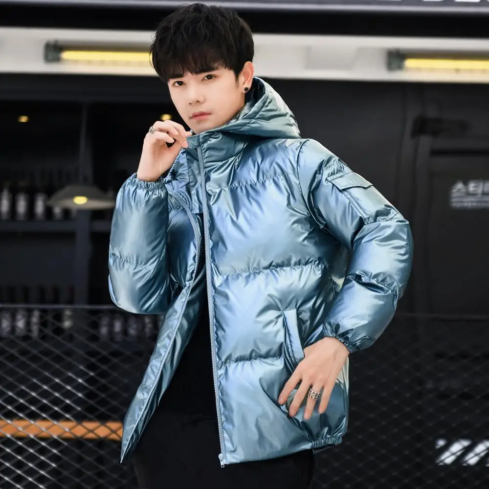 

Nice Top Parkas Mens Autumn Winter Casual Cotton-Padded Jackets Solid Color Shiny Bubble Luxury Thick Warm Down Coats Streetwear