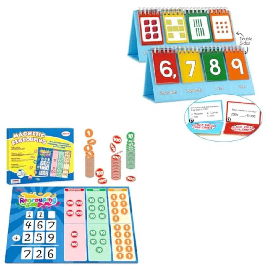

Regrouping Base Ten Place Value Flip Chart, Addition and Subtraction Math Manipulatives, Magnetic Dry Erase Board for 1st 2nd 3
