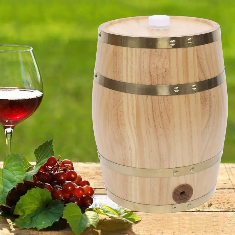 10L Vertical Pine Wine Barrel Wooden Brandy Whisky Grape Wine Barrel Sterile Aluminum Foil Lining Storage Container for Home Bar