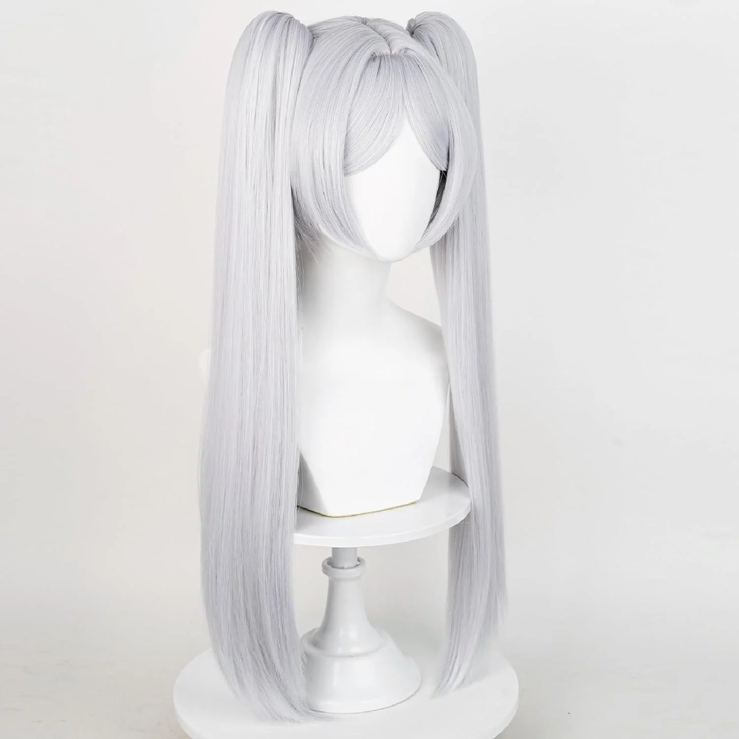 Frieren 코스프레 가발 긴 실버 화이트 가발 포니 테일 Frieren Beyond Journey's End 할로윈 크리스마스 의상 파티