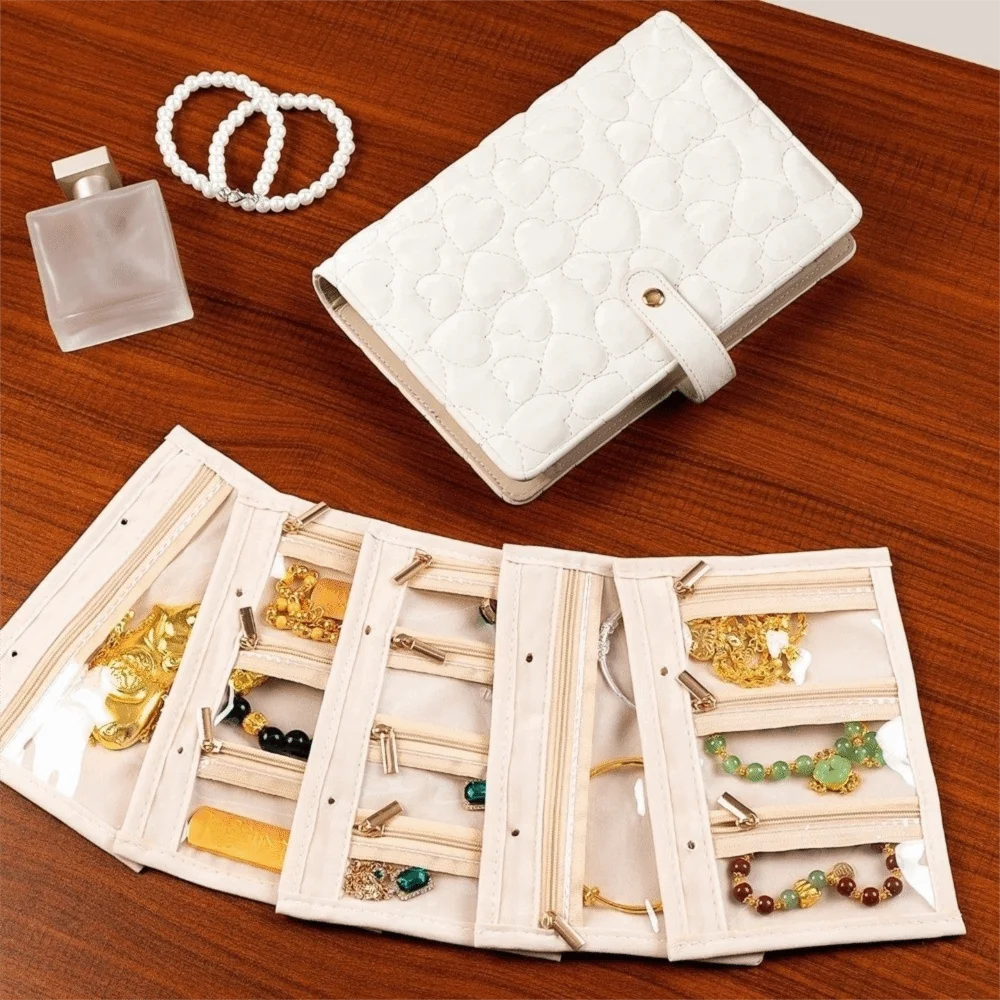 

Fashion Leather Jewelry Storage Book Waterproof Love Heart Jewelry Packaging Brochure Detachable Partition Necklace Binder Gift