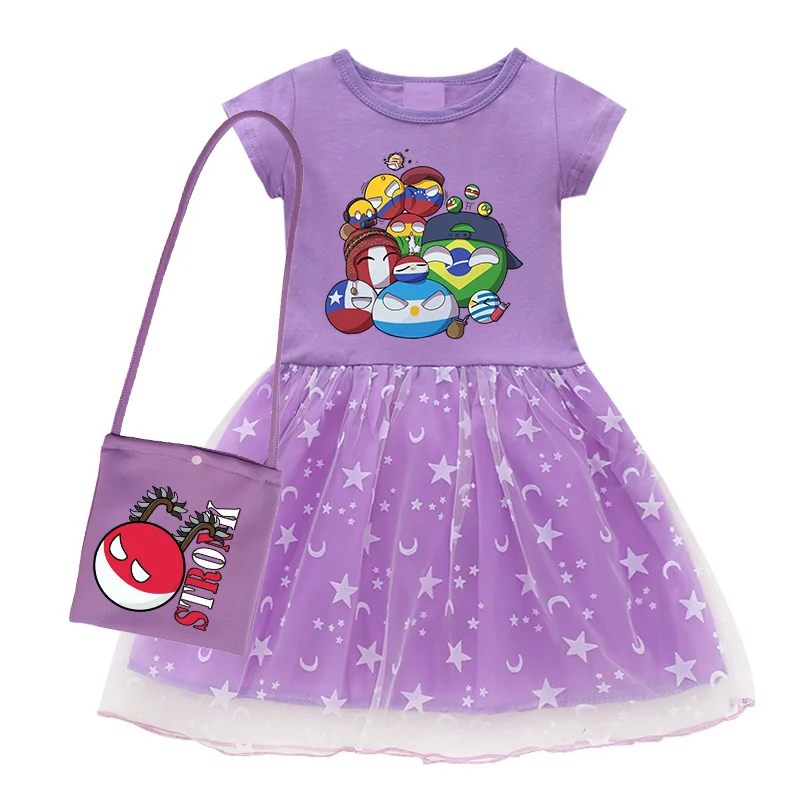 New Summer Polandball Countryball Kids Clothes Girls Princess Dress Children Birthday Party Dress Tulle Skirt Princess Dress