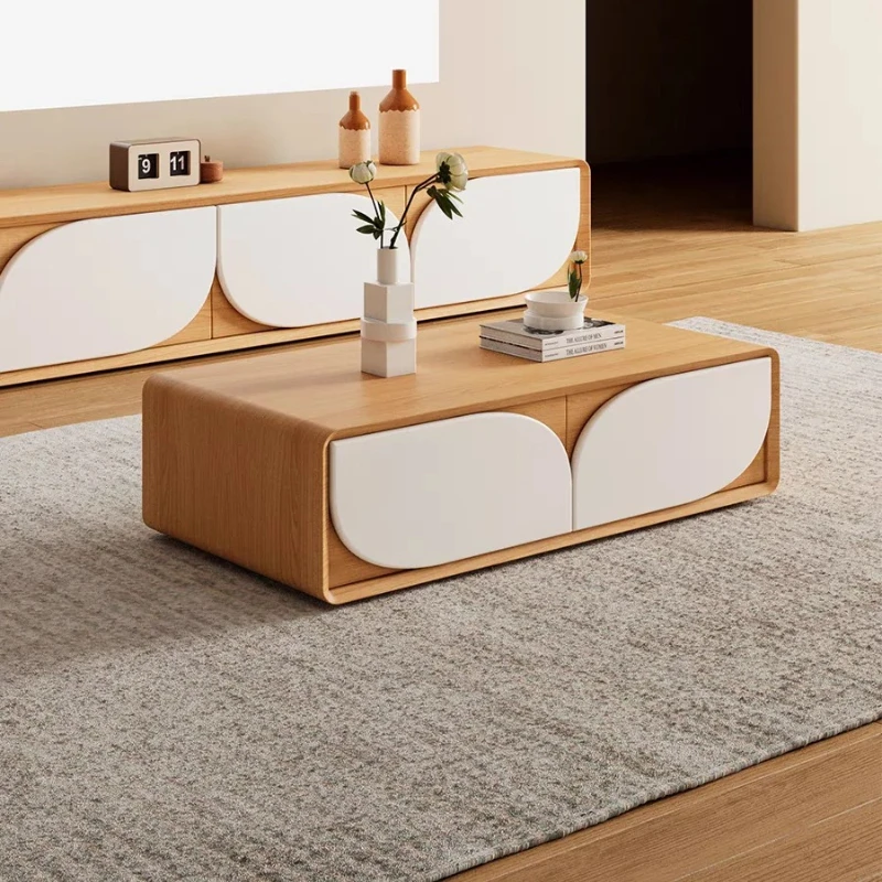 Pure solid wood coffee table  rectangular size apartment living room creative storage walnut tea table