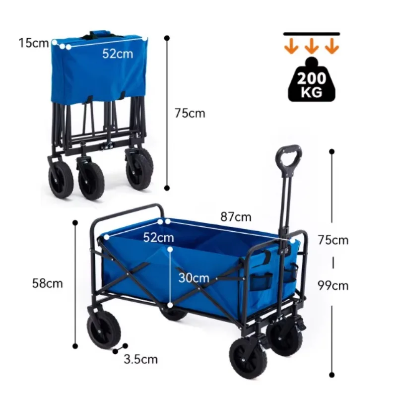 Factory hot-selling foldable portable durable steel aluminum fabric garden cart tool cart four-wheel lockable shopping cart OEM